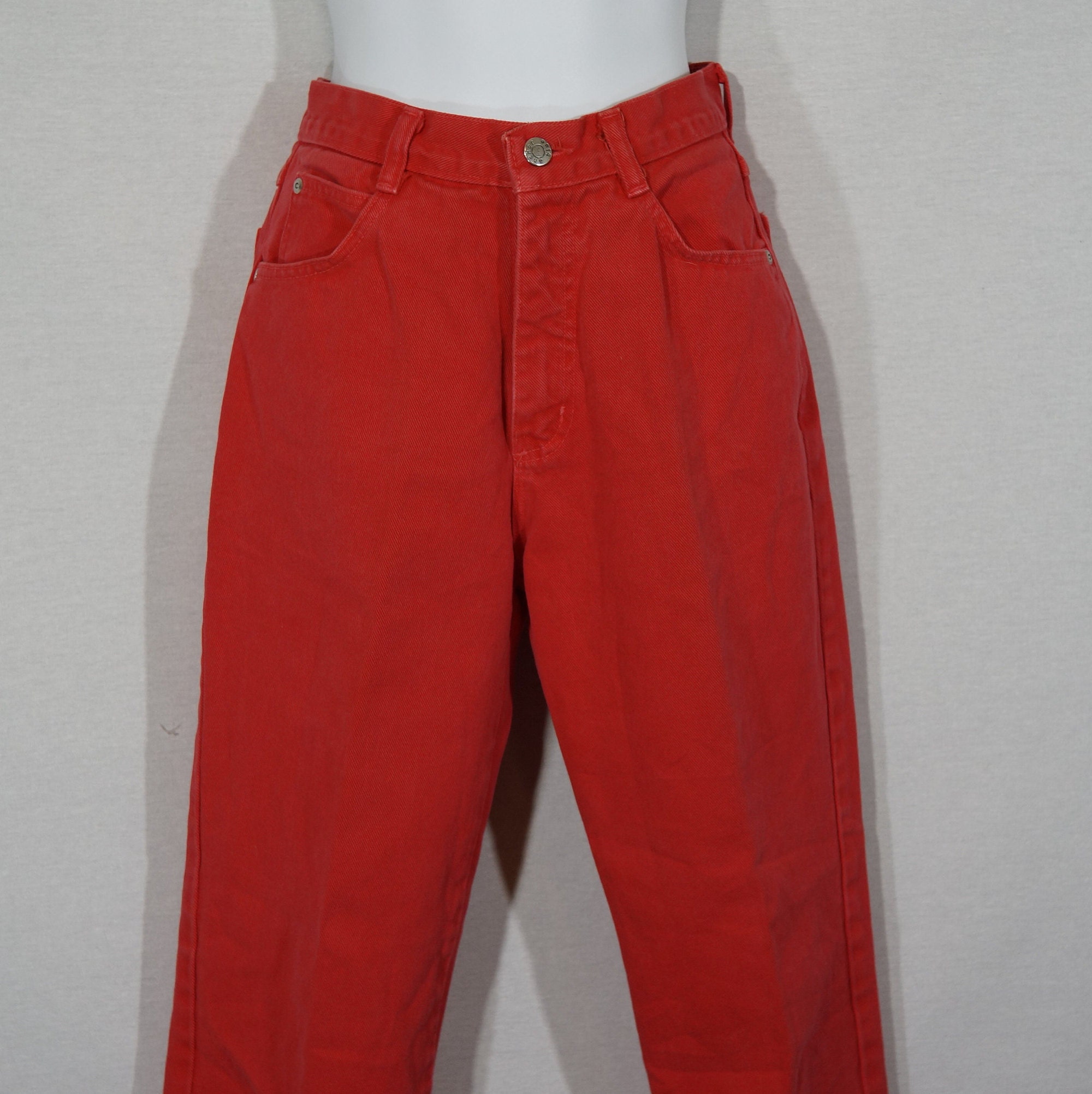 Vintage Jeans Made in USA 80s Red Denim High Rise anchor Etsy