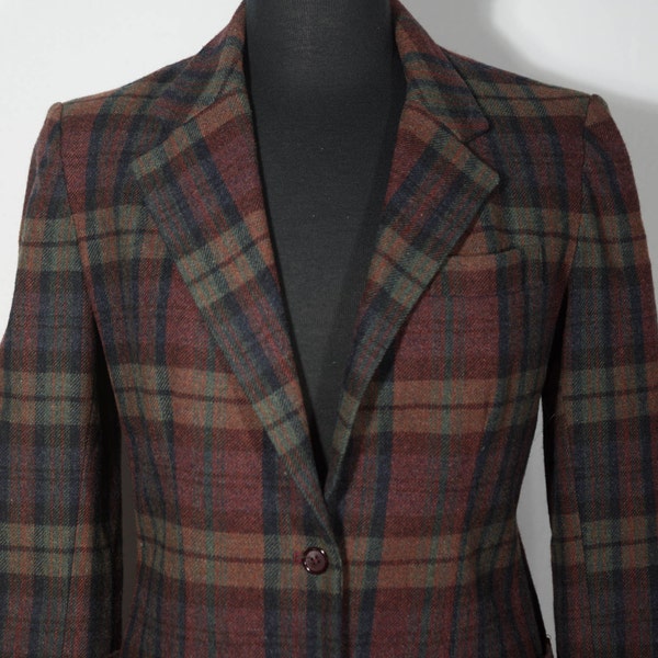 Wool Jacket Vintage Blazer 1980's JH Collectibles Plaid Lined Coat Designer Label 80s does 40s Tailored Style - *VTG Size* 8 / 9