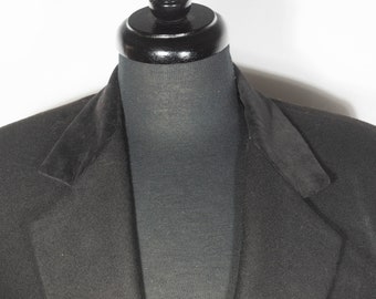 Vintage Wool Blazer 80s Black Jacket Velvet Collar 80's Baggy Style & Cut  - *VTG Size 8*