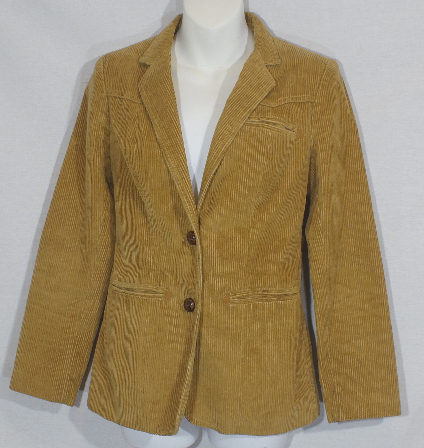 Vintage Corduroy Blazer 90s Lined Jacket Elbow Patches Knot Buttons - Size S