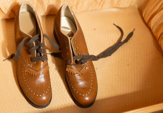 Vintage Oxford Shoes Mod 60s Lace Up Brown Leathe… - image 3