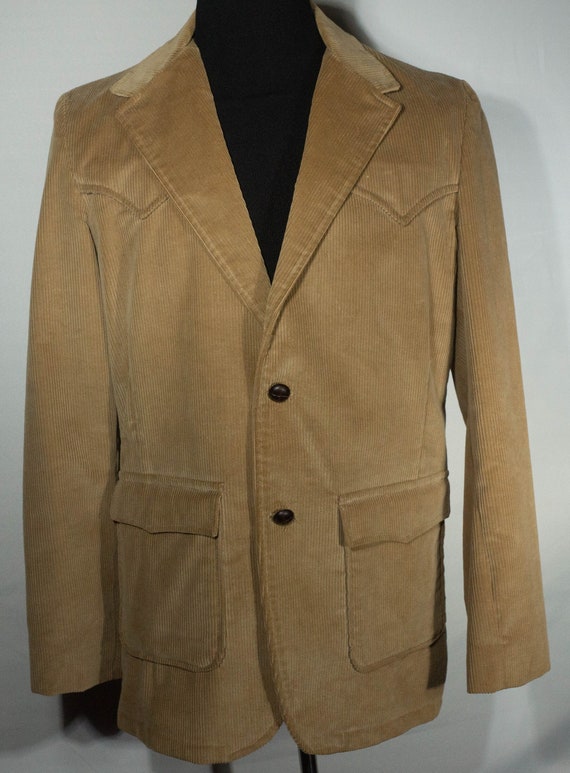 Vintage Corduroy Blazer 70s Lined Jacket Knot Butt