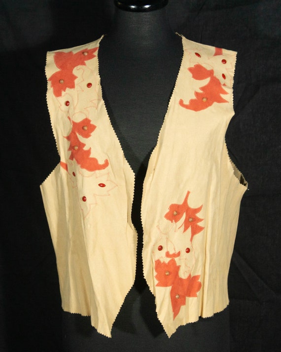 Vintage Faux Suede Leather Vest Embroidered Appli… - image 2