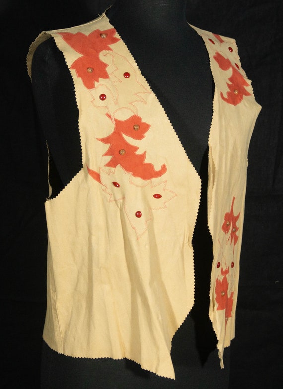 Vintage Faux Suede Leather Vest Embroidered Appli… - image 4