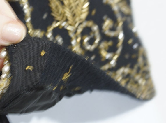 Vintage Gold Beaded Top Black Wool Cardigan Sweat… - image 10