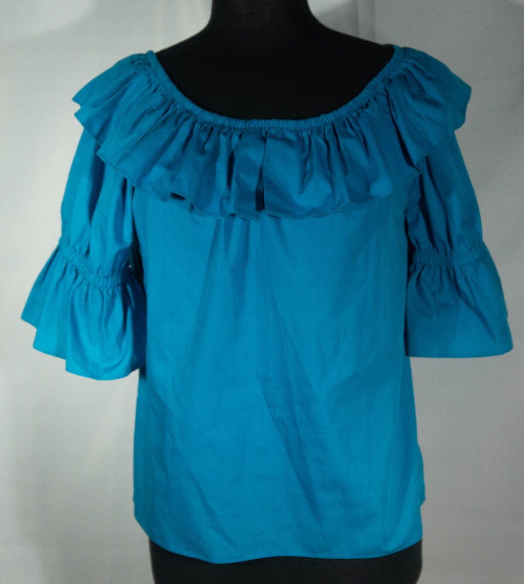 Vintage Square Dance Blouse 70s / 80s Peasant Smocktop Lace Ruffle