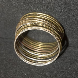 Vintage Bangles 1980&#39;s Bracelets Set Gold Tone  14 PieceStack 80s Metal Bracelet Lot 1980&#39;s Costume Jewelry - Goldish Bronze Tone Set