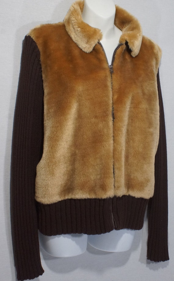 Vintage Jacket 90s Plush Pile Knit Zip Up Faux Fu… - image 3
