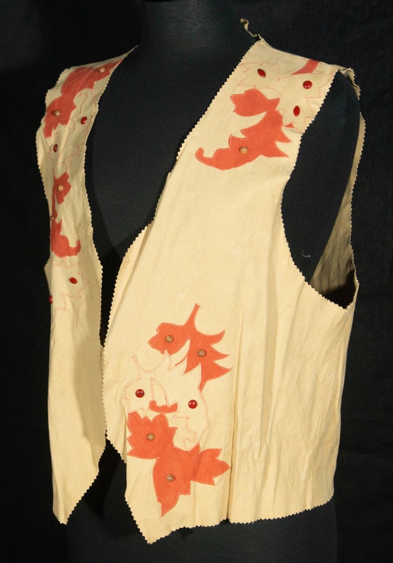 Vintage Faux Suede Leather Vest Embroidered Appli… - image 5