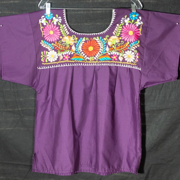 1980's Peasant Top Vintage Mexican Smock Shirt Folk Tunic Blouse Embroidered