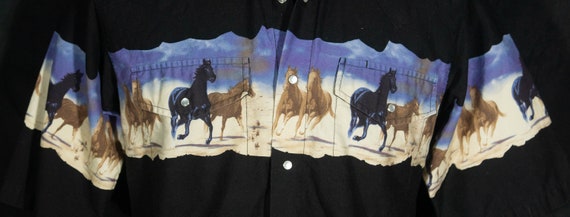 Vintage Western Shirt Horses Graphic 80s PLAINS P… - image 1