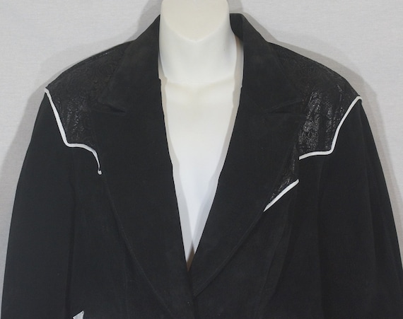 Vintage Western Leather Jacket 80s Black Soft Sue… - image 7