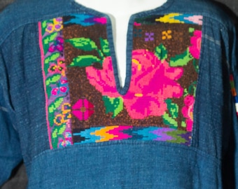 Vintage Mayan Woven Tunic Top: Guatemala Artisan Textile, Size S
