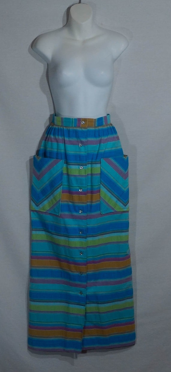 60s Skirt Vintage Maxi Mod Style Seersucker Cotton