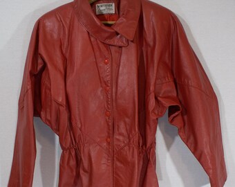 vintage Red Leather Jacket 80s Coat Union Stamp Made in USA Label - Taille M, 36" Chest