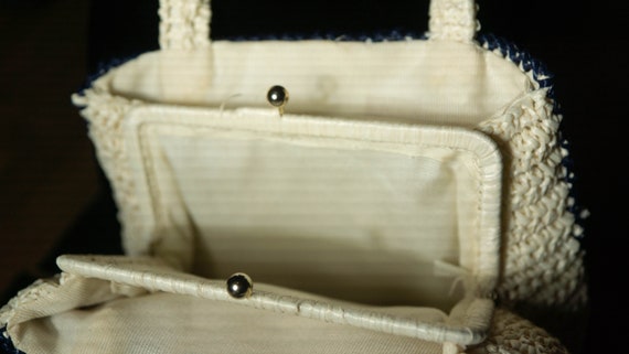 Vintage Raffia Hand Bag 60s Mod Purse Woven Straw… - image 9