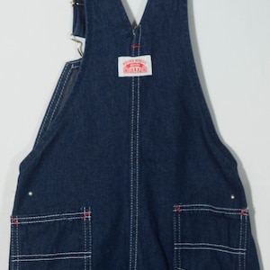 Kids Overalls Vintage Dungarees Roundhouse Label Pure Cotton Dark Blue Wash Work Jeans Child Kids Size 7 Original New w/ Tag Still Attached