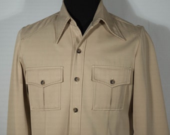 70s Jacket Vintage Tobias Coat Leisure Style Wing Collar Button Down - Size M - Groovy, Disco!