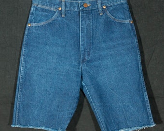 70s Vintage Wranglers Jean Cutoff Shorts Made in USA Western Long Cut Offs Raw Fringe  - 30" Waist