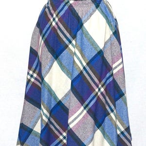 1970&#39;s Wool Plaid Skirt Retro Boho Midi Skirt Vintage Wool Skirt A Line Made in USA - *VTG* Women&#39;s Size 14 , 27&quot; - 34&quot; Stretchy High Waist