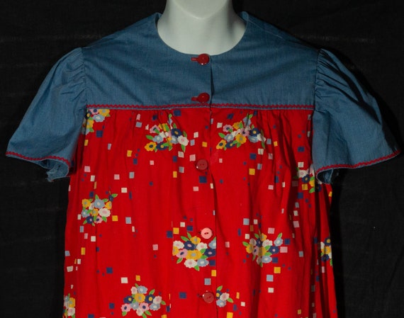 Vintage Tunic House Dress Top 70s Smocked Short S… - image 1