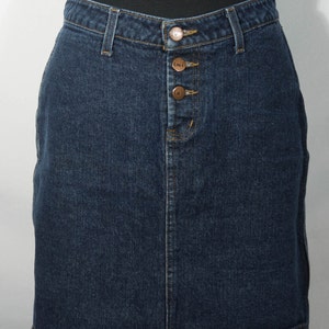 Vintage Jeansrock Knie gerader Rock LEI L.E.I. Label Dark Blue Wash Baumwoll-Denim Bare Back - Damengröße 7, 31,5 &quot;Mid Rise Taille