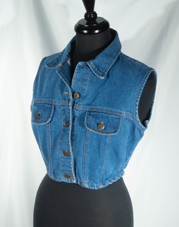 Vintage Jean Vest 80s Crop Top Sleeveless Jacket Made in USA - Etsy