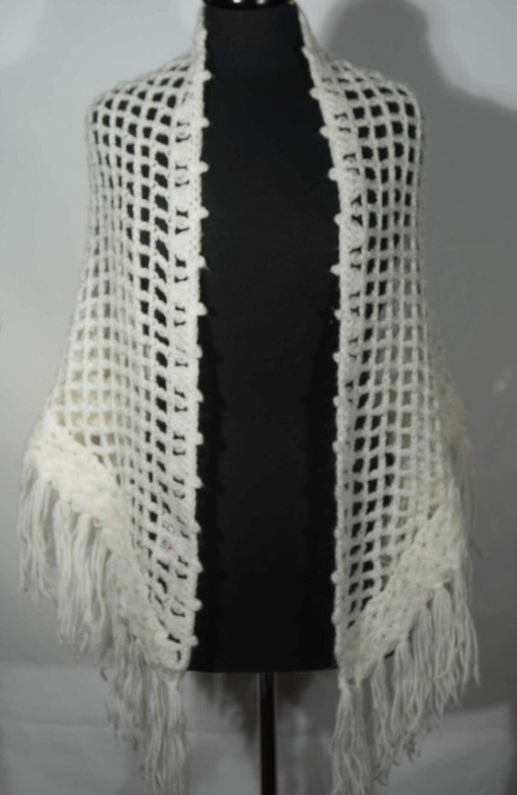 Vintage Lace Shawl Hand Crocheted Wrap Made in Jap