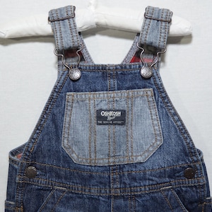 Baby OshKosh Overalls Baby Jeans Vestbak Plaid Flannel Lined Dungarees Adorable Mixed Cotton Denim Snaps Fade Wash - Newborn Infant Size 9M