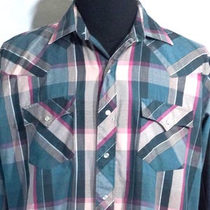 Vintage 80s Plaid Western Shirt: Pearl Snap Cowboy Ranch Wear, 17 x 34/35