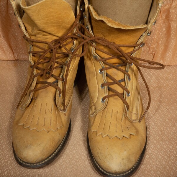 Vintage Laredo Boots 80s Roper Pioneer Prairie Gal Made in USA Lace Up Brown Leather - Size 7 M