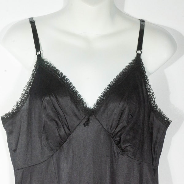 70s Vintage Slip SEARS Black Underslip Lingerie Pin Up Style Antron Nylon - Size: 38