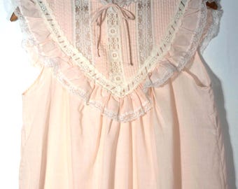 Vintage Nightgown: Romantic, Champagne Pink, Lace Trim, Maxi Length - VTG Size 8-10