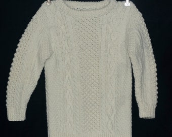 vintage Kids Hand Knit Pull Crewneck Cableknit Pullover Hand Made Long Sleeves Thick Kids Top
