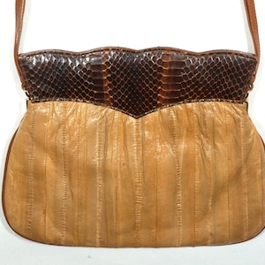 Vintage Geldbörse 70's Aal Haut Leder Geldbörse Crossbody Lange Schulter Schulter Disco Nights Bag Aal & Schlangenhaut Kombination