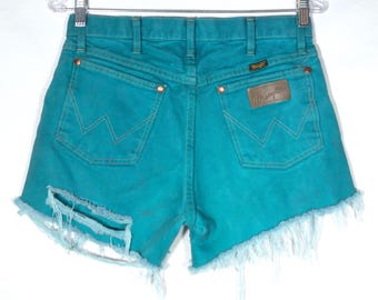 Vintage Shorts Turquoise Wranglers Cutoffs: Distressed Daisy Dukes - Size 29