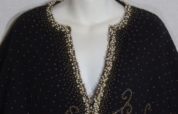 Vintage Gold Beaded Top Black Wool Cardigan Sweat… - image 4