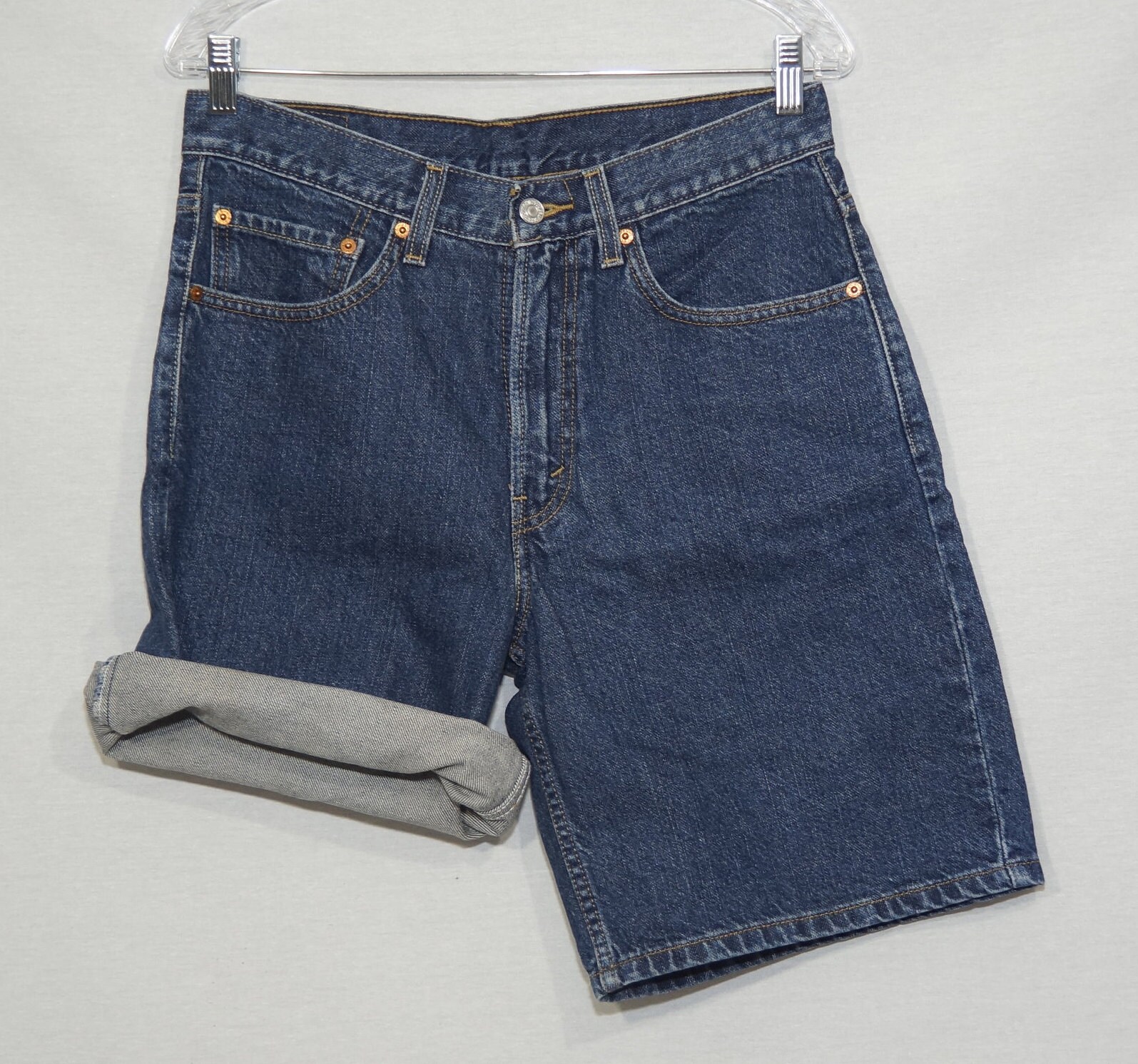 1980's Levi's 550 Jean Shorts Vintage Red Tab Cotton Denim Dark Blue Wash Size 31 Waist