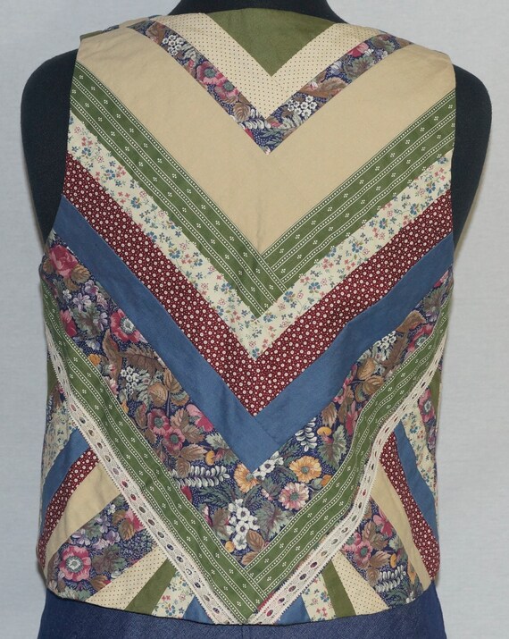 70s Patchwork Vest Vintage Boho Reversible Calico… - image 3