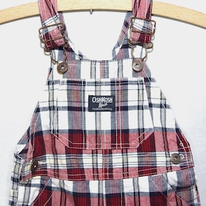 Baby OshKosh Shorts Overalls Vintage Baby 12M Shorts Plaid Cotton Shortalls Dungarees Cut Adorable - Infant Baby Size 12 Months