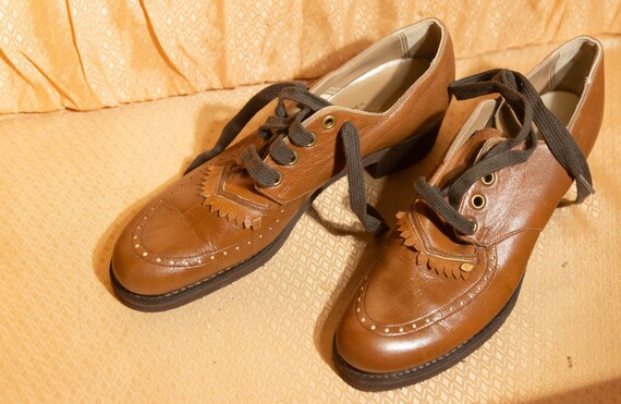 Vintage Oxford Shoes Mod 60s Lace Up Brown Leathe… - image 4