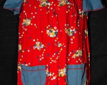 Vintage Embroidered Smock Top: 60s 70s Chambray Mini Dress, Women's S/M