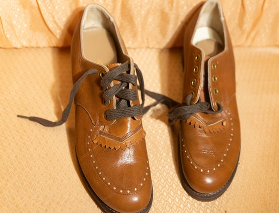 Vintage Oxford Shoes Mod 60s Lace Up Brown Leathe… - image 1