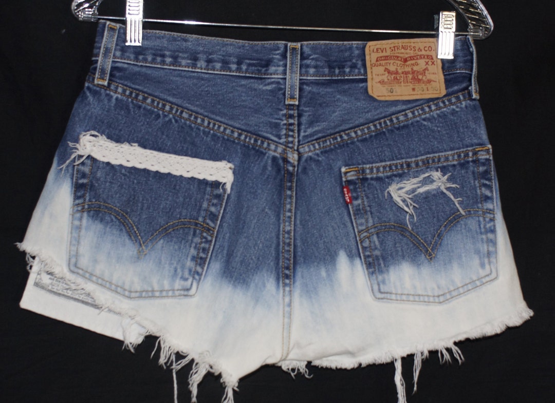Vintage Levi's Jean Shorts 501 Cutoffs Upcycled Bleaching, Distressed