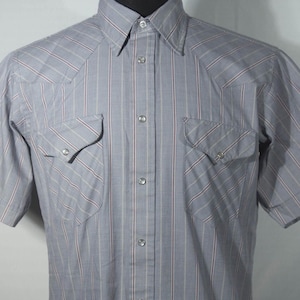 &quot;Vintage Western Shirt perlmutt Snap Top Made in USA &quot;&quot;Rudduck&quot; Label Cowboy Dress Up Kurze Ärmel Gestreift - Herren-Größe 42&quot;Brust, 16&quot;Kragen