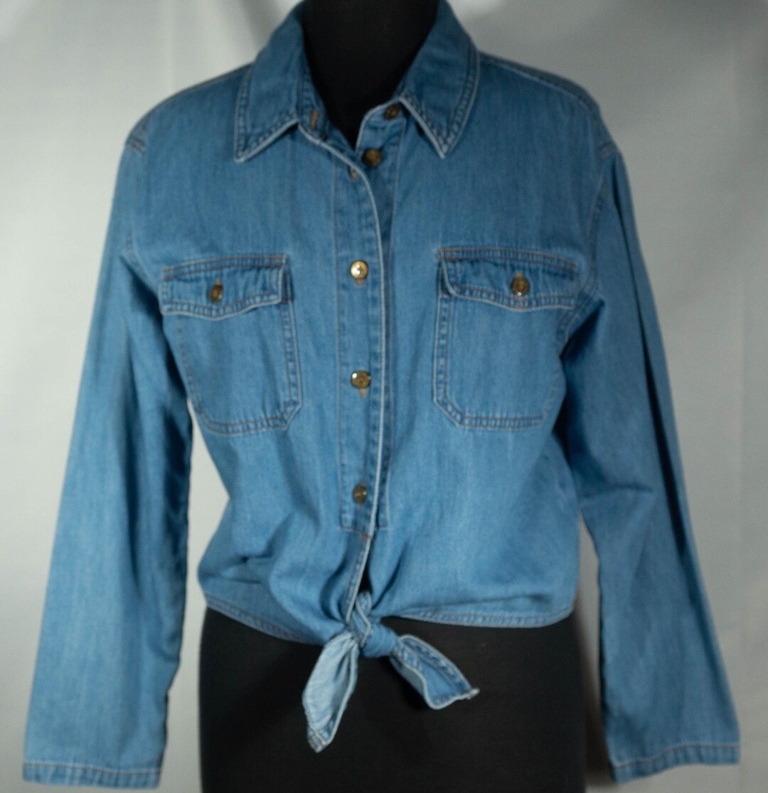 Vintage Lightweight Jean Shirt Chambray Top Country Blouse
