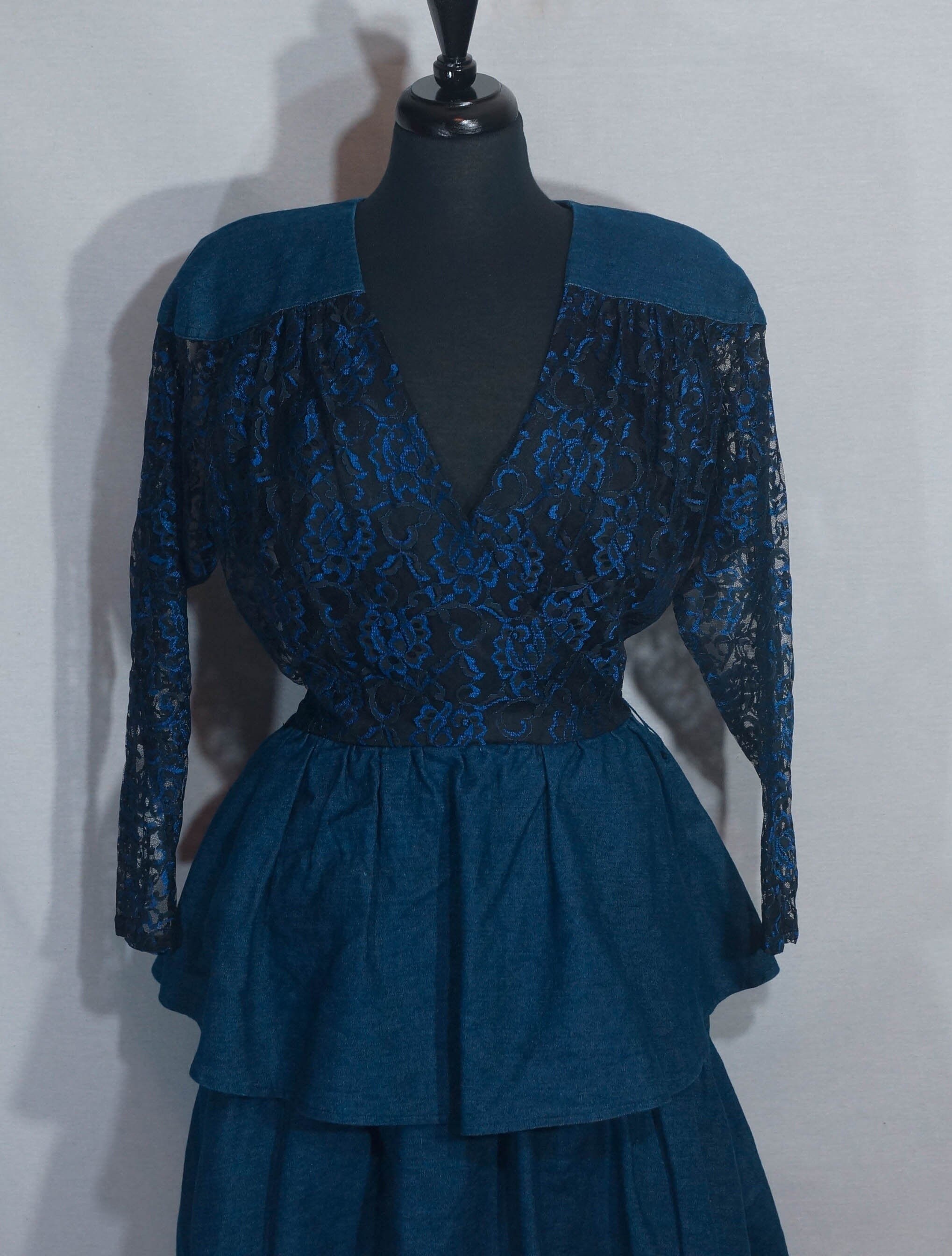 Vintage Dress Designer Antonio Rupoli Lace Ruffles Old West Saloon Style Made in USA 31 Waist