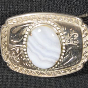 Ceinture en cuir vintage : boucle en pierre d&#39;agate du sud-ouest, conchos argentés (taille 33-37 pouces)