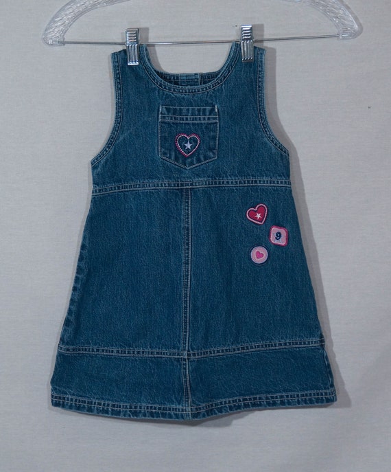 OshKosh Kids Jean Dress Vintage 90s Overalls Cut … - image 1
