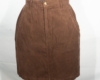 80s / 90s Skirt Vintage Mini Brown Corduroy "Cambridge Country" Label Collegiate School Girl Style - **VTG Size** 10, 29" Waist